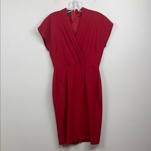 BAUKJEN V neck Elegant Red wrap front sheath midi Dress 8